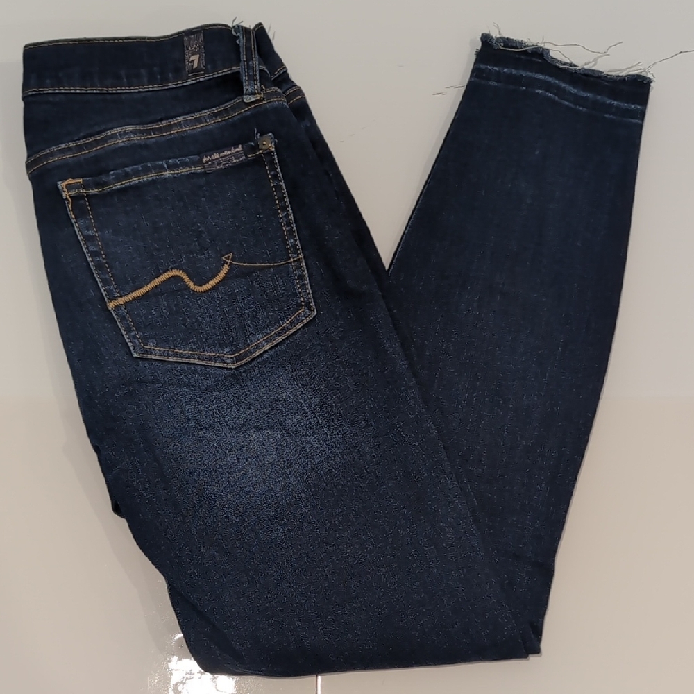 7 For All Mankind Ankle Jeans Gwenevere Raw Hemline Size 26 Blue